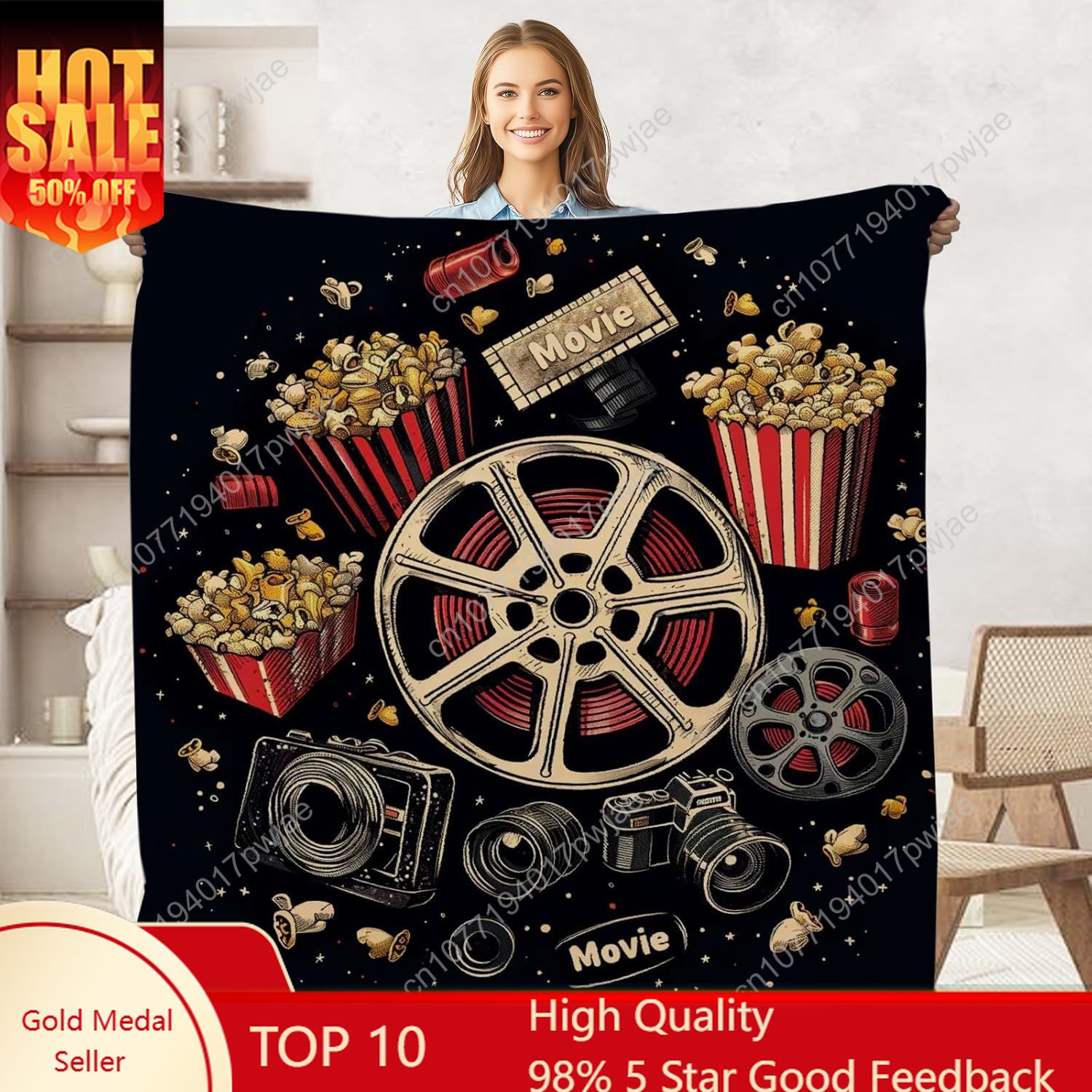 Movie Ticket Popcorn Throw Bla - Home Cinema Gifts ulasan dan harga