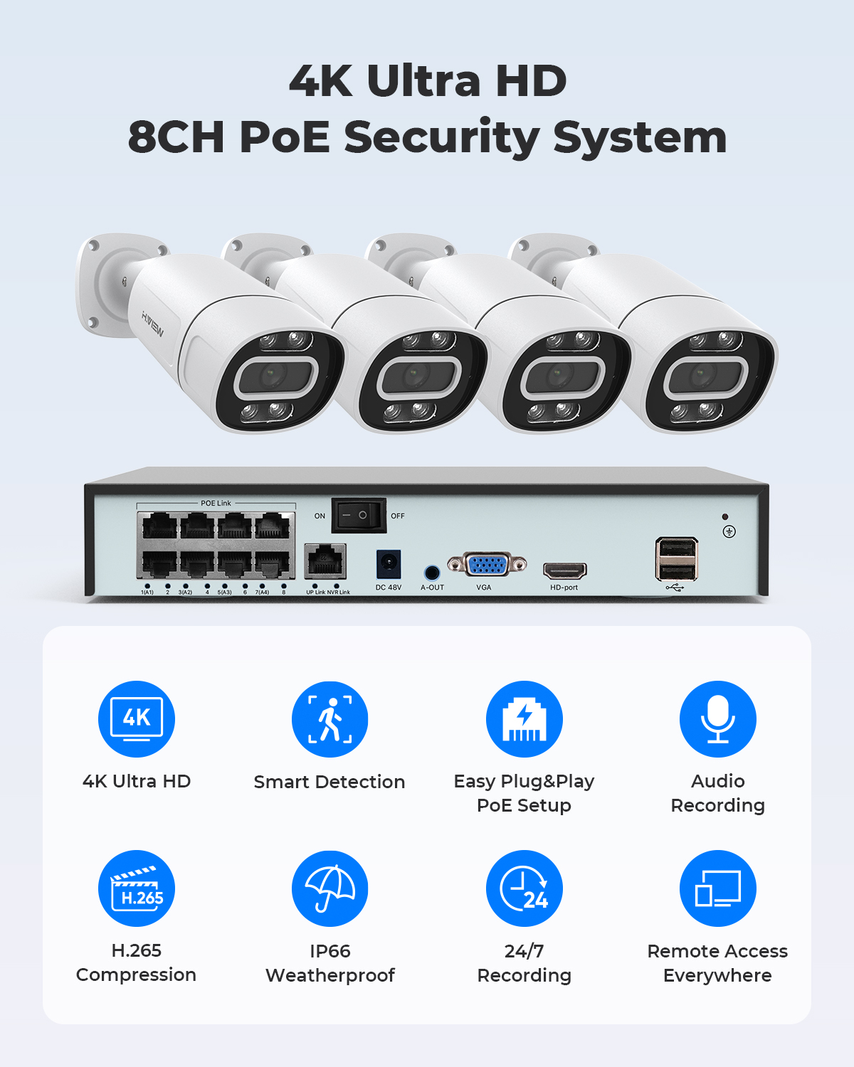 H.View 4K 5Mp 8Mp poe Cctv Sec - Home Cinema Kit ulasan dan harga